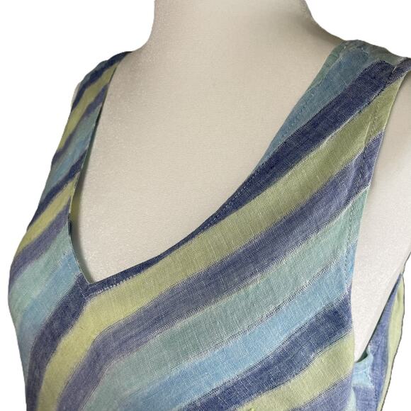 J Jill Love Linen Petite‎ M Striped Linen Maxi Dress Summer Coastal Casual Lined - Picture 7 of 14